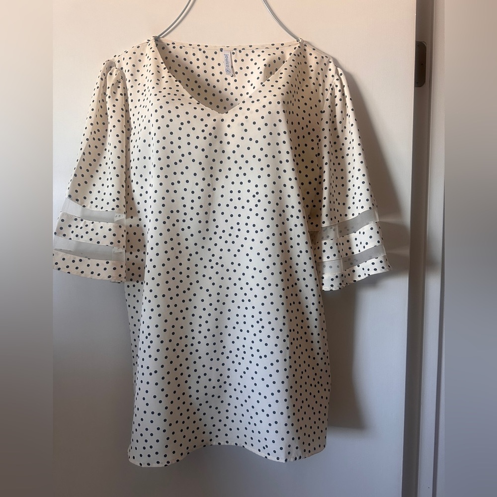 NWOT Black Polkadot Blouse Bell Sleeves XL
